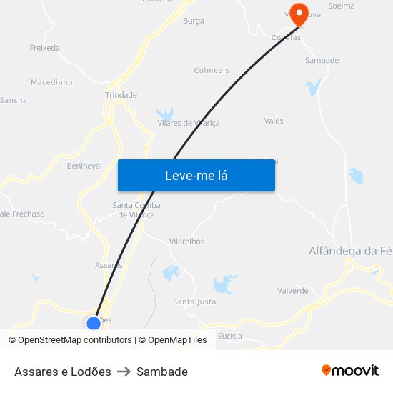 Assares e Lodões to Sambade map