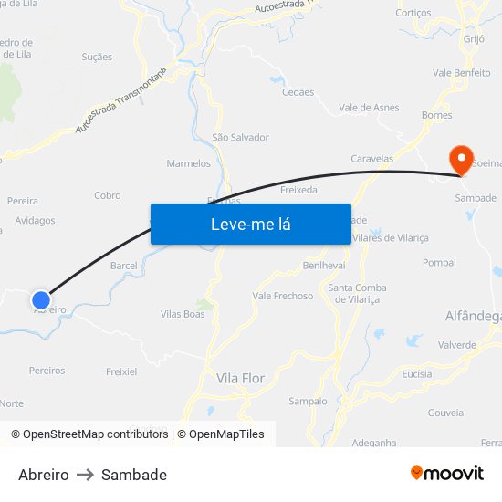 Abreiro to Sambade map
