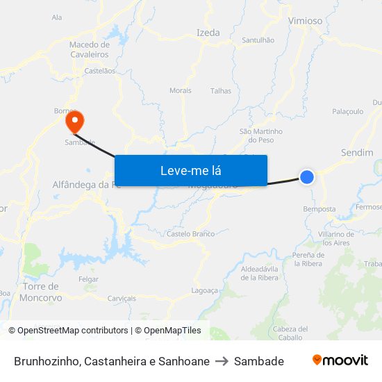 Brunhozinho, Castanheira e Sanhoane to Sambade map