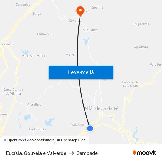 Eucísia, Gouveia e Valverde to Sambade map