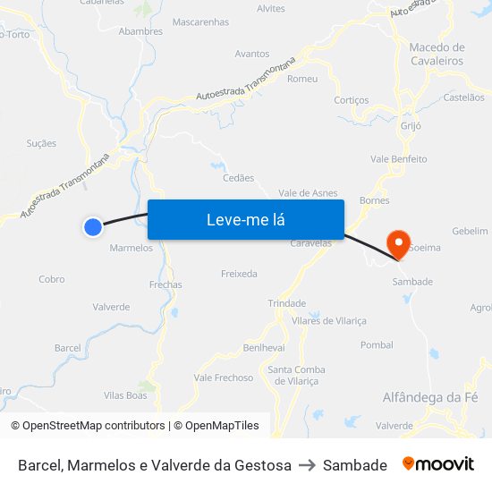 Barcel, Marmelos e Valverde da Gestosa to Sambade map