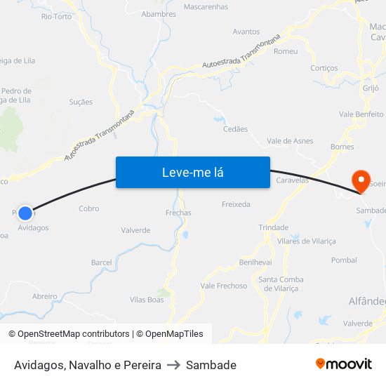 Avidagos, Navalho e Pereira to Sambade map