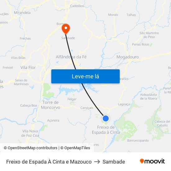 Freixo de Espada À Cinta e Mazouco to Sambade map