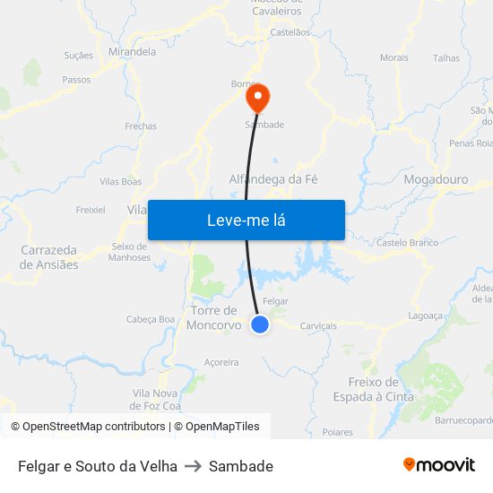 Felgar e Souto da Velha to Sambade map