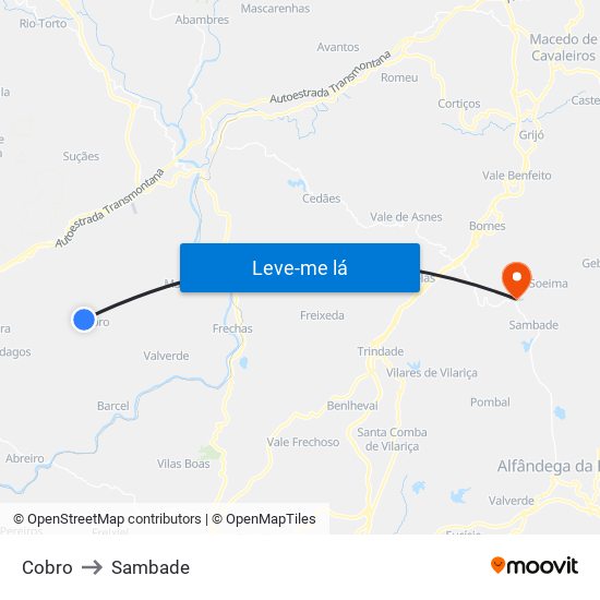 Cobro to Sambade map