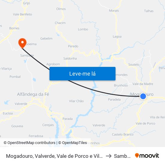 Mogadouro, Valverde, Vale de Porco e Vilar de Rei to Sambade map