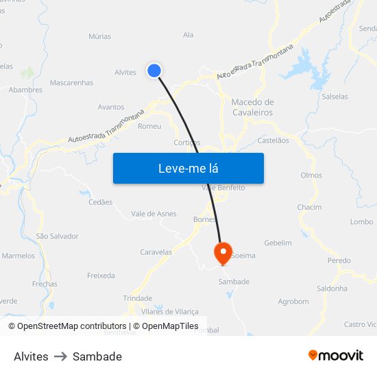 Alvites to Sambade map