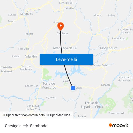 Carviçais to Sambade map