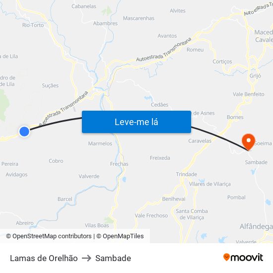 Lamas de Orelhão to Sambade map