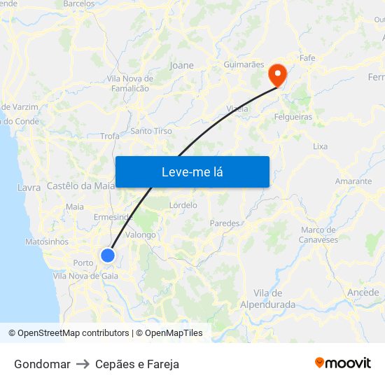 Gondomar to Cepães e Fareja map