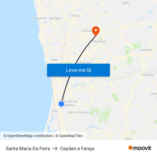 Santa Maria Da Feira to Cepães e Fareja map