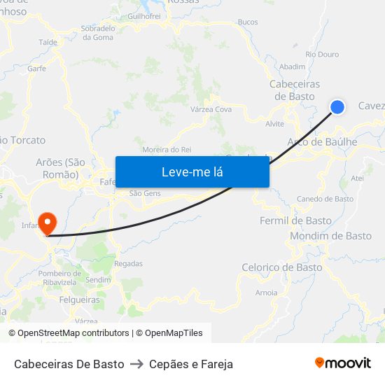 Cabeceiras De Basto to Cepães e Fareja map