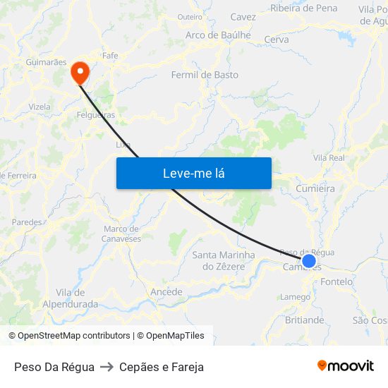 Peso Da Régua to Cepães e Fareja map