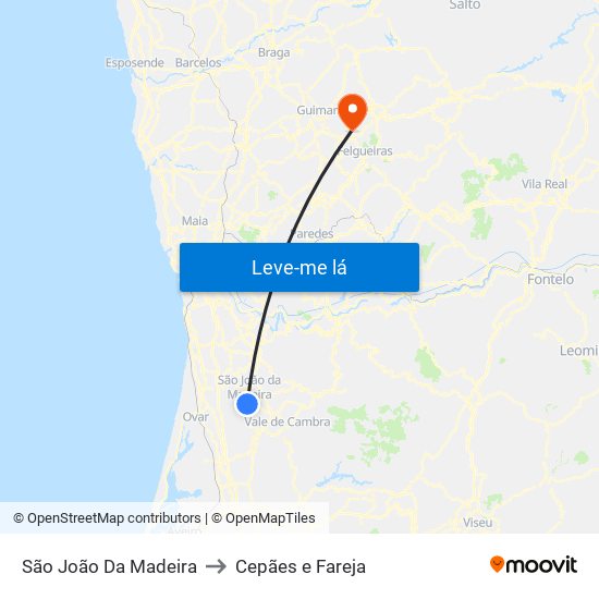 São João Da Madeira to Cepães e Fareja map