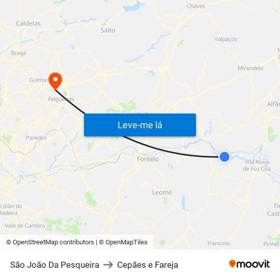 São João Da Pesqueira to Cepães e Fareja map