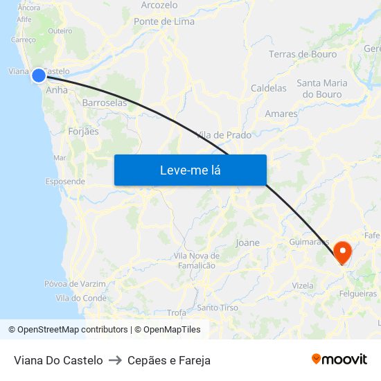 Viana Do Castelo to Cepães e Fareja map