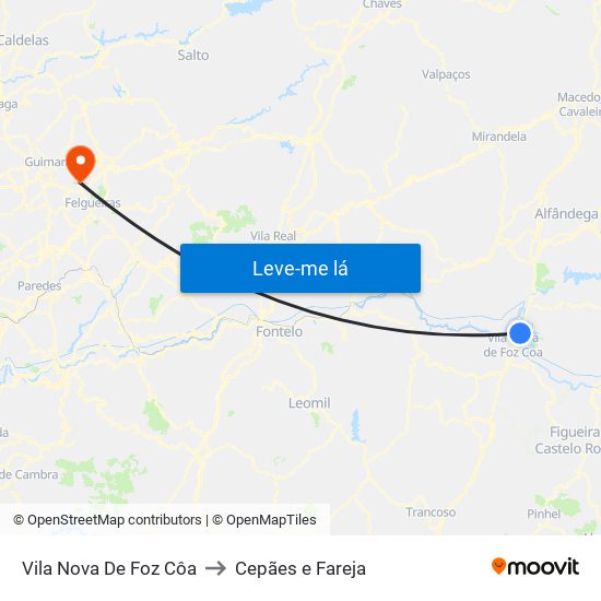 Vila Nova De Foz Côa to Cepães e Fareja map