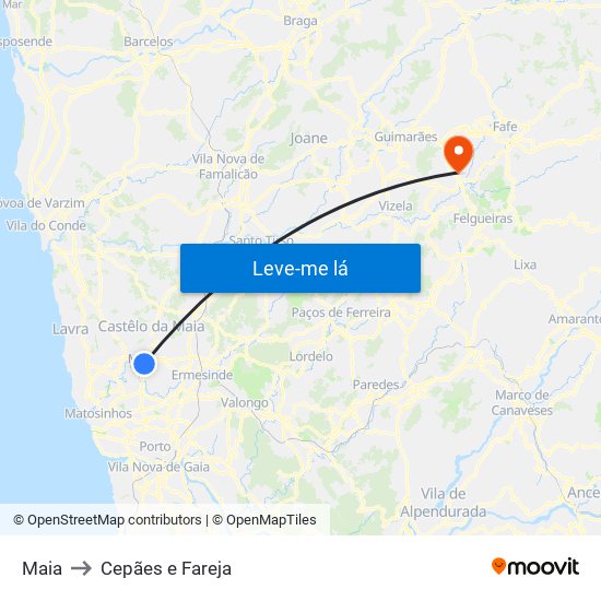 Maia to Cepães e Fareja map