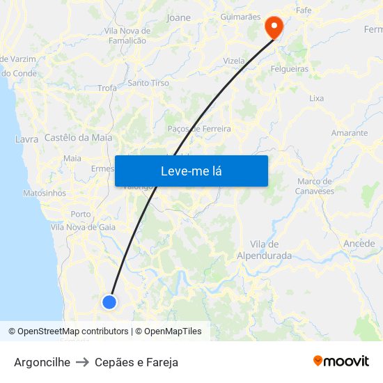 Argoncilhe to Cepães e Fareja map