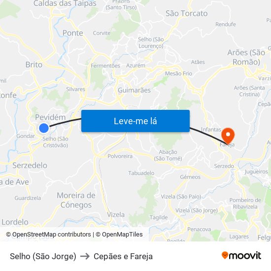 Selho (São Jorge) to Cepães e Fareja map