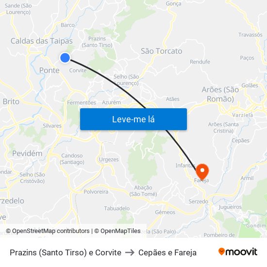 Prazins (Santo Tirso) e Corvite to Cepães e Fareja map