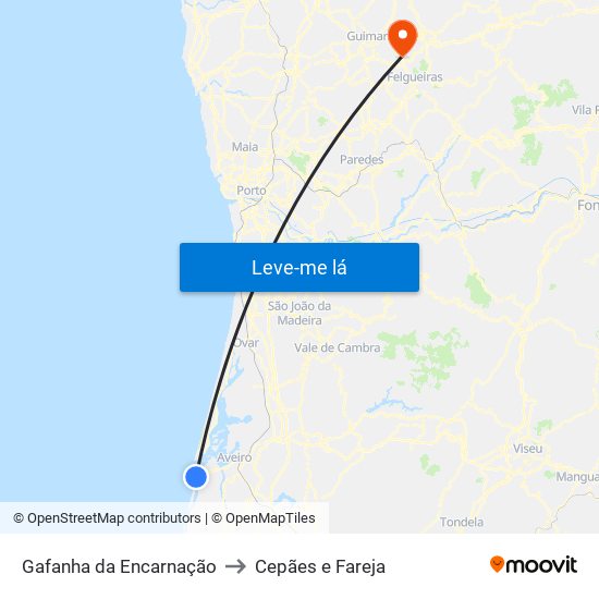 Gafanha da Encarnação to Cepães e Fareja map