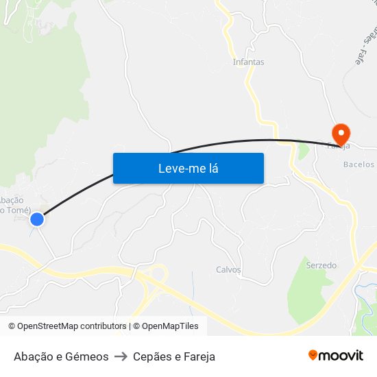 Abação e Gémeos to Cepães e Fareja map