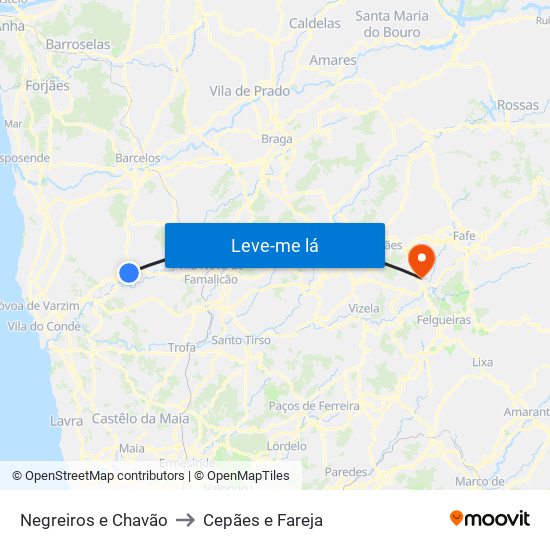 Negreiros e Chavão to Cepães e Fareja map