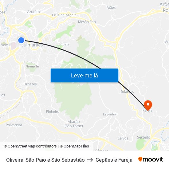 Oliveira, São Paio e São Sebastião to Cepães e Fareja map