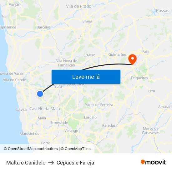 Malta e Canidelo to Cepães e Fareja map