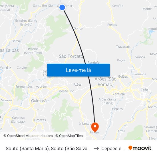 Souto (Santa Maria), Souto (São Salvador) e Gondomar to Cepães e Fareja map