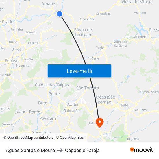 Águas Santas e Moure to Cepães e Fareja map