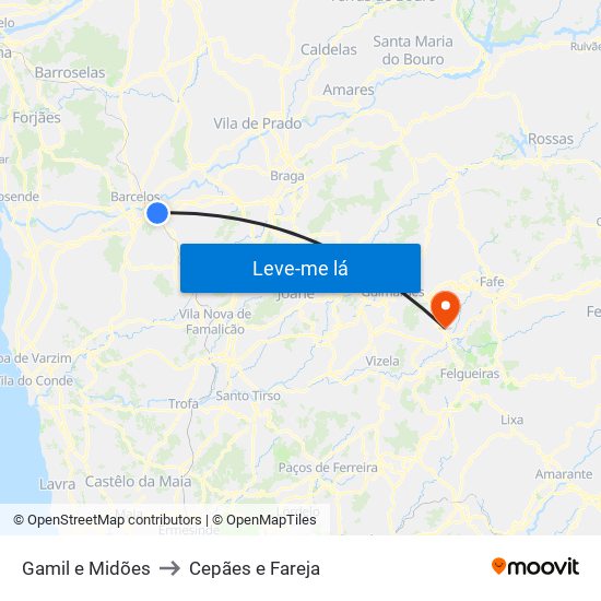 Gamil e Midões to Cepães e Fareja map