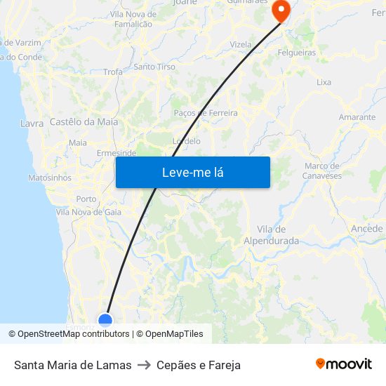 Santa Maria de Lamas to Cepães e Fareja map