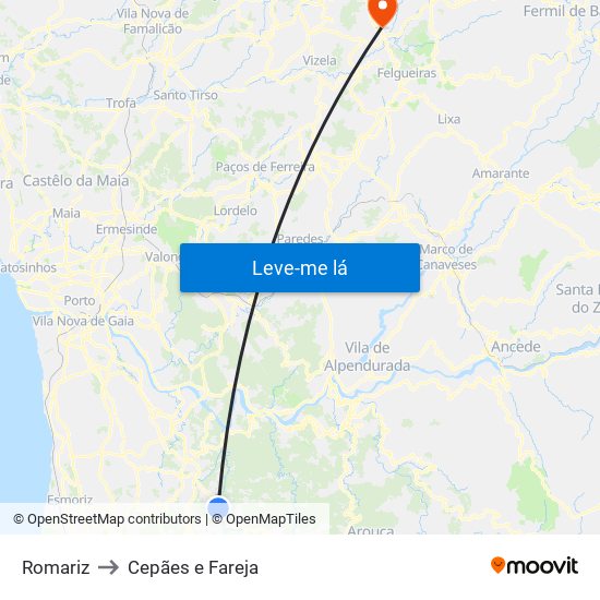 Romariz to Cepães e Fareja map