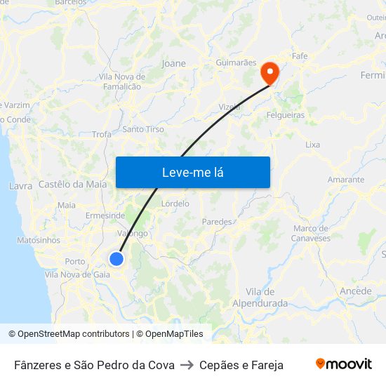 Fânzeres e São Pedro da Cova to Cepães e Fareja map