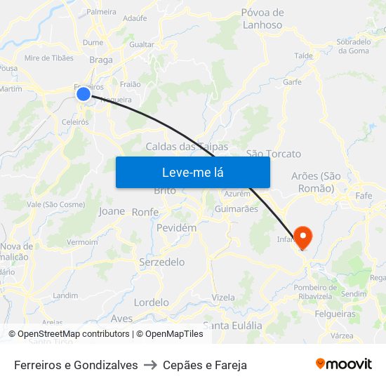 Ferreiros e Gondizalves to Cepães e Fareja map