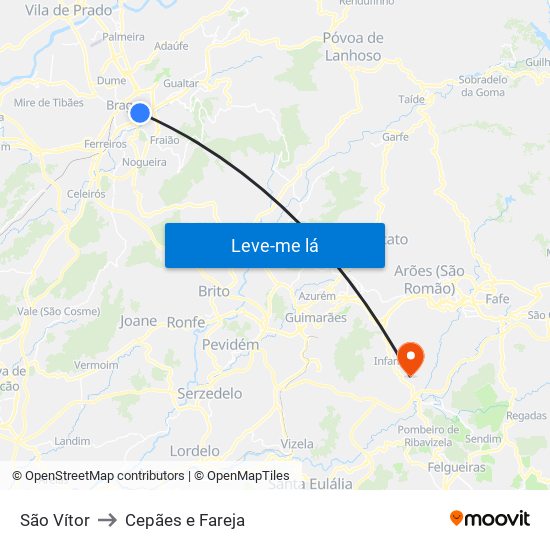 São Vítor to Cepães e Fareja map