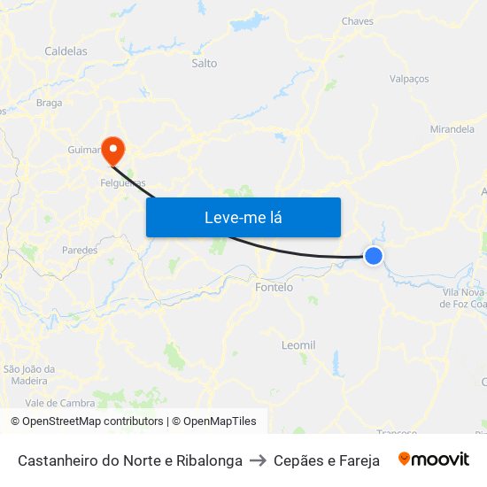 Castanheiro do Norte e Ribalonga to Cepães e Fareja map