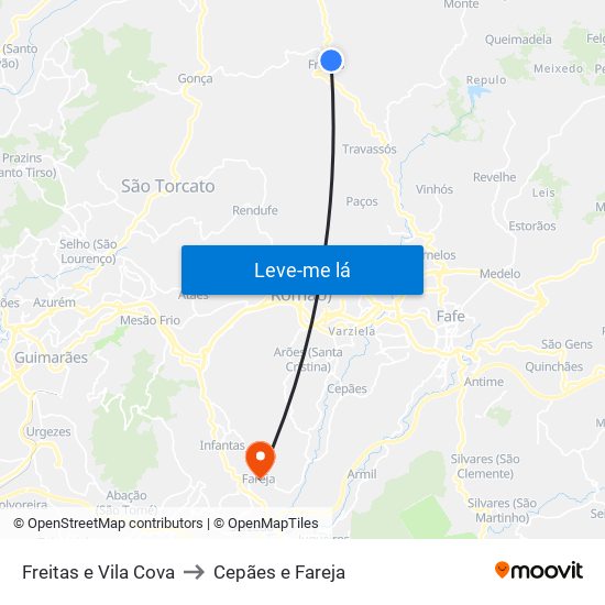Freitas e Vila Cova to Cepães e Fareja map