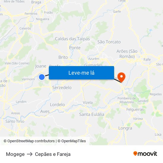 Mogege to Cepães e Fareja map