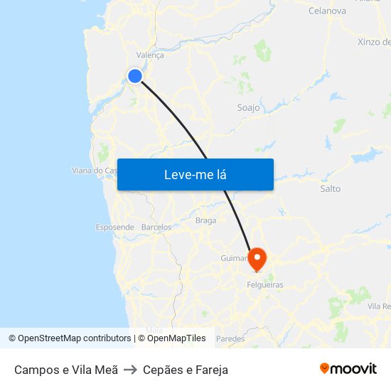 Campos e Vila Meã to Cepães e Fareja map