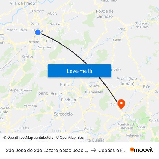 São José de São Lázaro e São João do Souto to Cepães e Fareja map