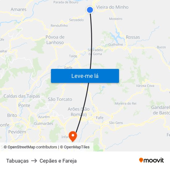 Tabuaças to Cepães e Fareja map