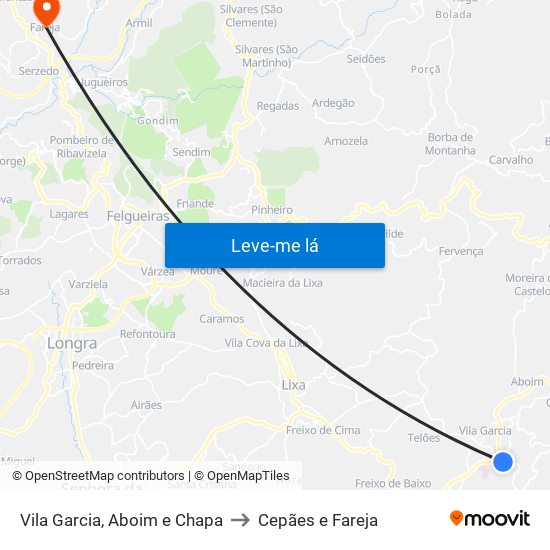 Vila Garcia, Aboim e Chapa to Cepães e Fareja map