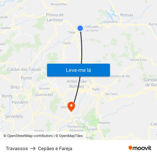 Travassos to Cepães e Fareja map