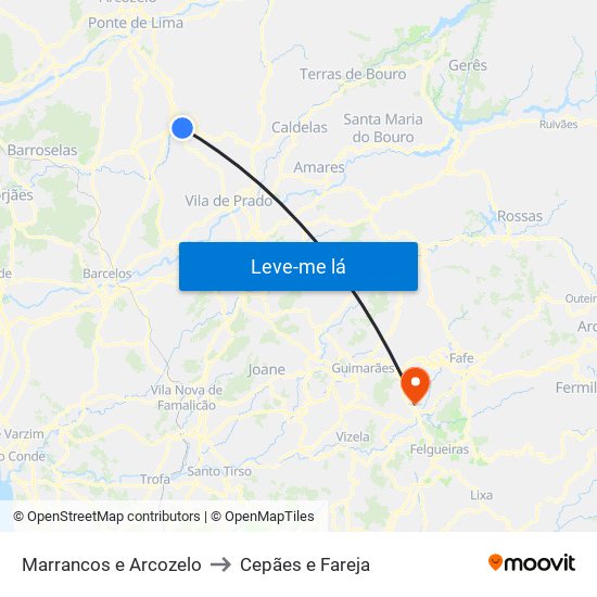 Marrancos e Arcozelo to Cepães e Fareja map