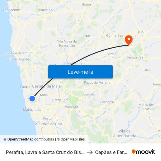 Perafita, Lavra e Santa Cruz do Bispo to Cepães e Fareja map