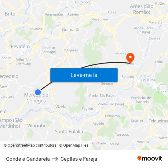 Conde e Gandarela to Cepães e Fareja map