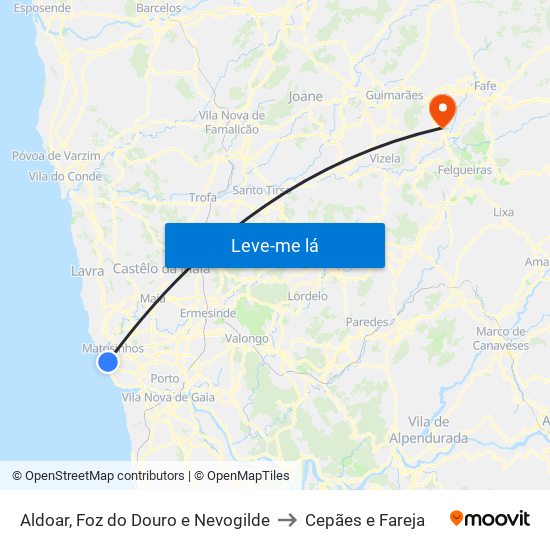 Aldoar, Foz do Douro e Nevogilde to Cepães e Fareja map
